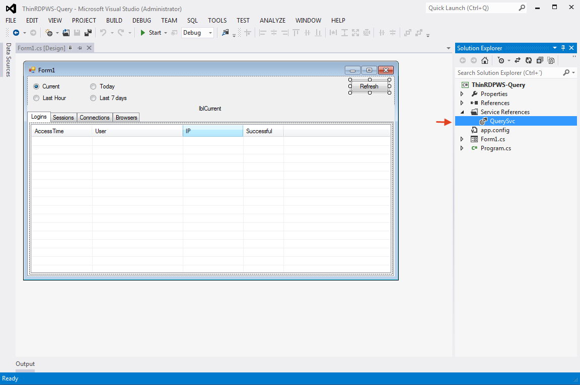 Thinfinity Remote Desktop WebServices - Selecting the web service