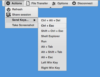 Thinfinity Remote Desktop's toolbar
