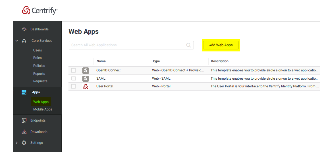 Centrify SSO with SAML for web Terminal Emulation.