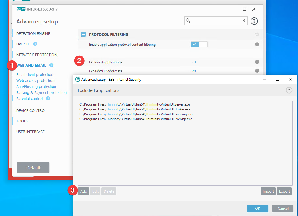 How to configure NOD32 ESET Antivirus to work with Thinfinity Remote Desktop - 01
