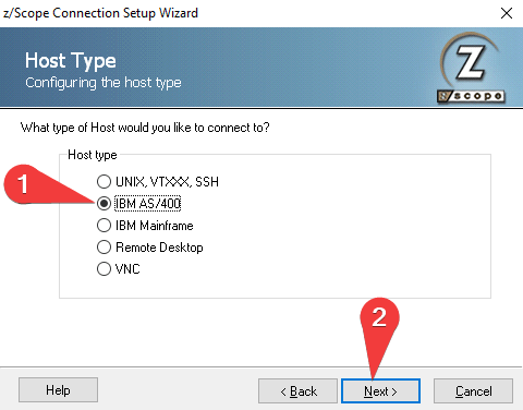 z/Scope Connection setup wizard host step 3