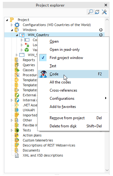 WinDev project explorer