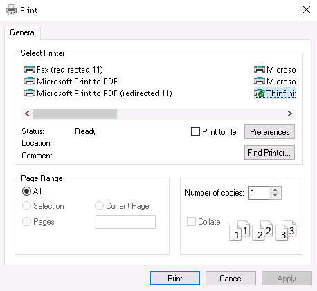 Thinfinity Remote Printer Agent - find the printer