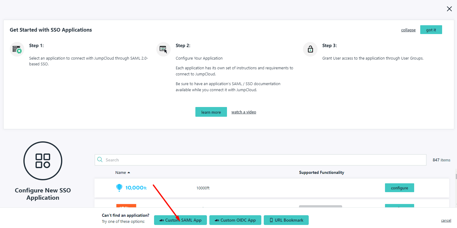 Configure JumpCloud + SAML for your Thinfinity RDP Server, step 02