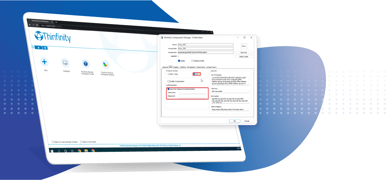 Create SSH connections from your browser using the Thinfinity Remote Workspace