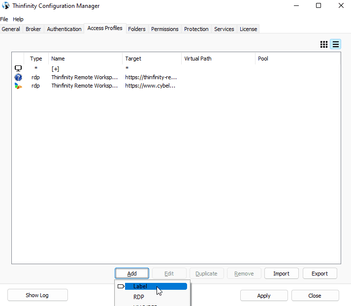 Customize the RDP access profiles with labels, step 01