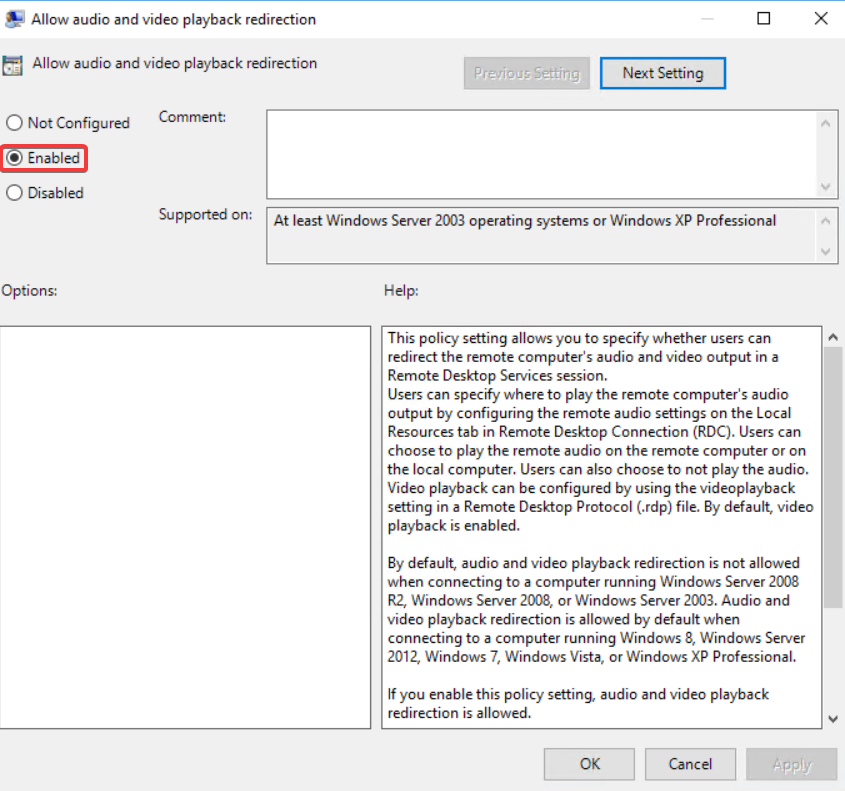 Allow audio, clipboard and drive redirection via policy, step 02