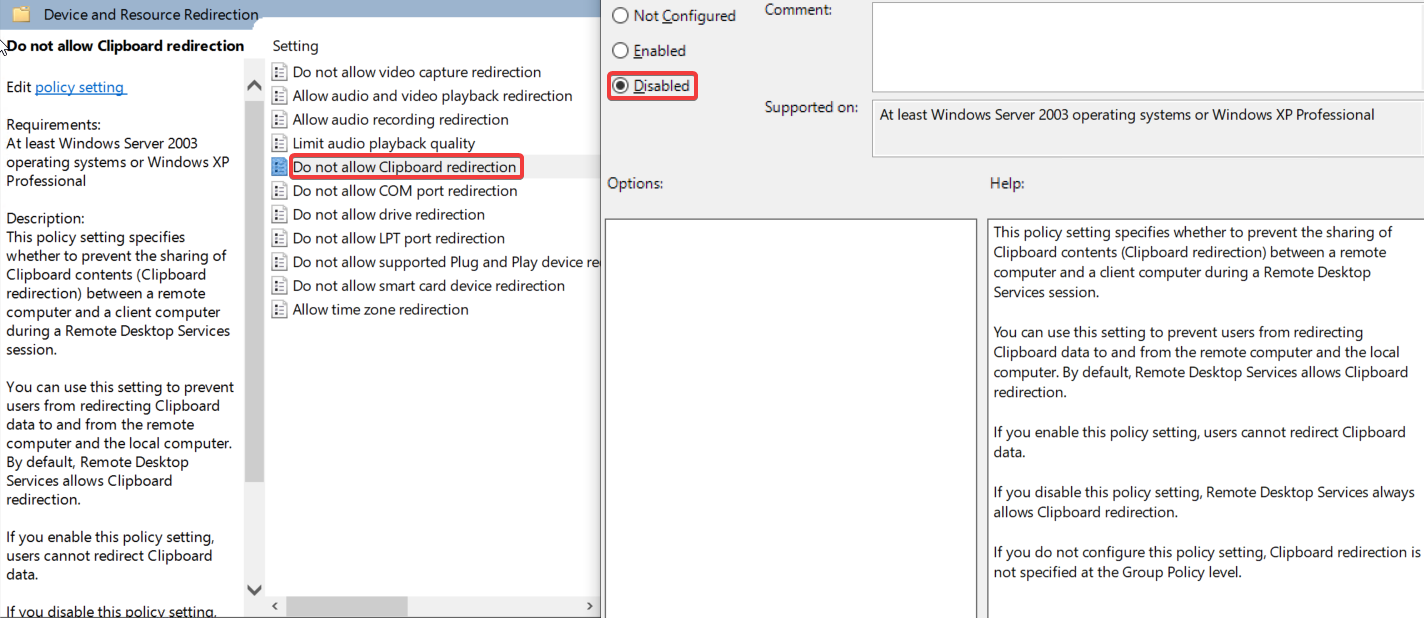 Allow audio, clipboard and drive redirection via policy, step 04