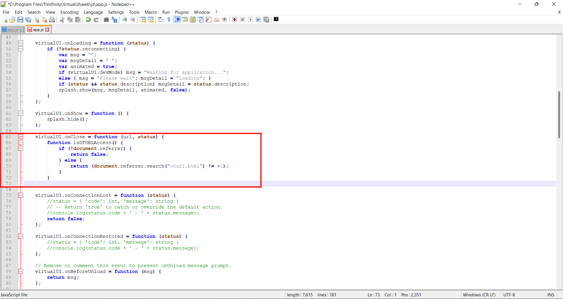 Configure an exit URL after closing your Thinfinity VirtualUI app, step 01