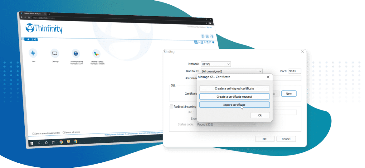 Create a certificate request in Thiinfninity Workspace