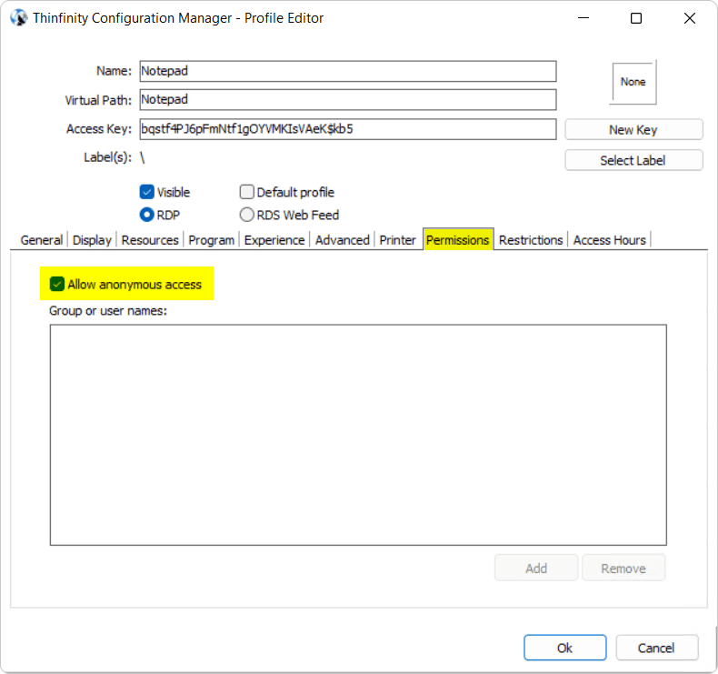 Thinfinity Workspace configuration manager - Setting permissions