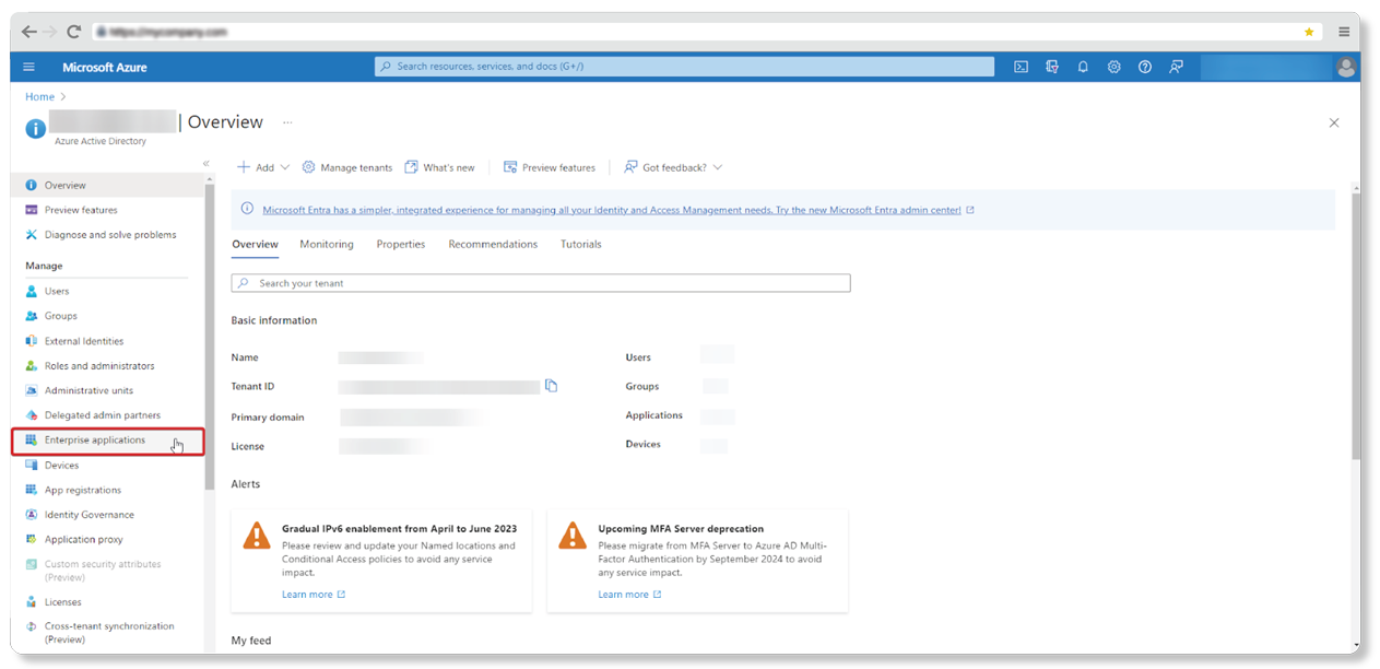 VUI azure active directory enterprise applications - screenshot