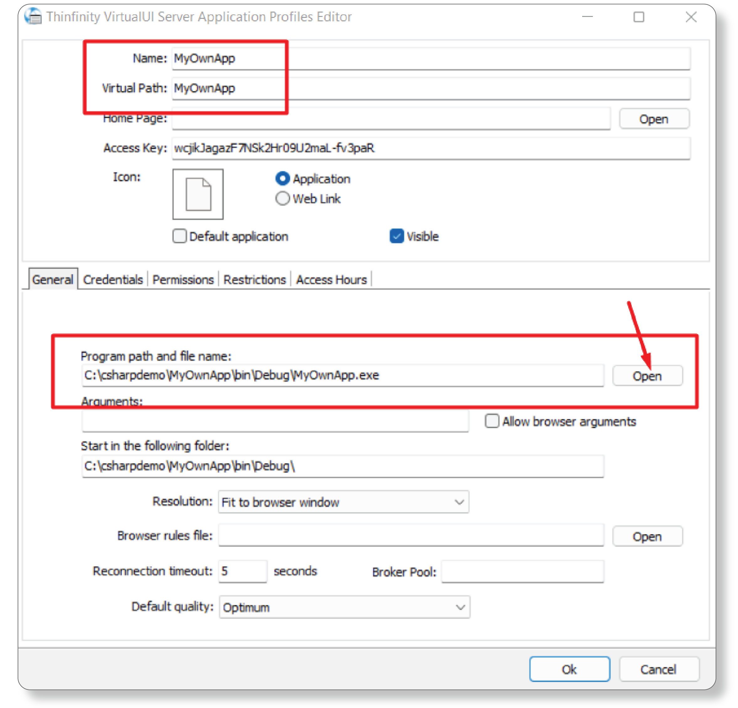 Setting up an Application in Thinfinity VirtualUI  - screenshot