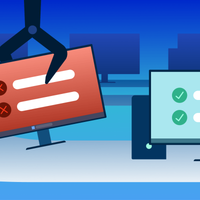 Disaster recovery manufacturing VDI OCI: failed VDI (red X) vs. successful VDI (green checkmarks).