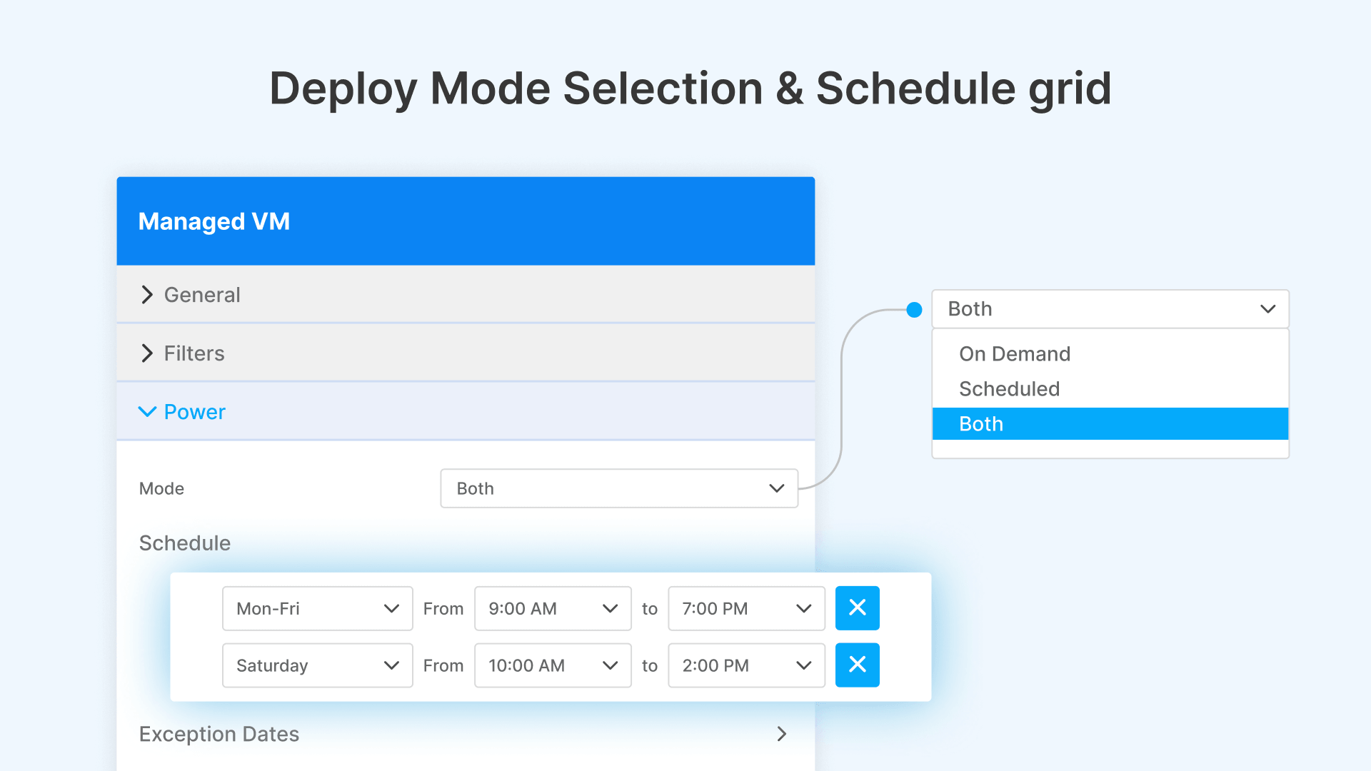 Optimize VDI auto-scaling and cloud costs with flexible deployment modes and scheduling options.