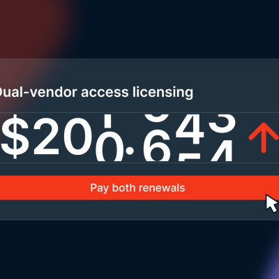 Dual-vendor access licensing: $206.64 with price increase arrow. Pay both renewals button.