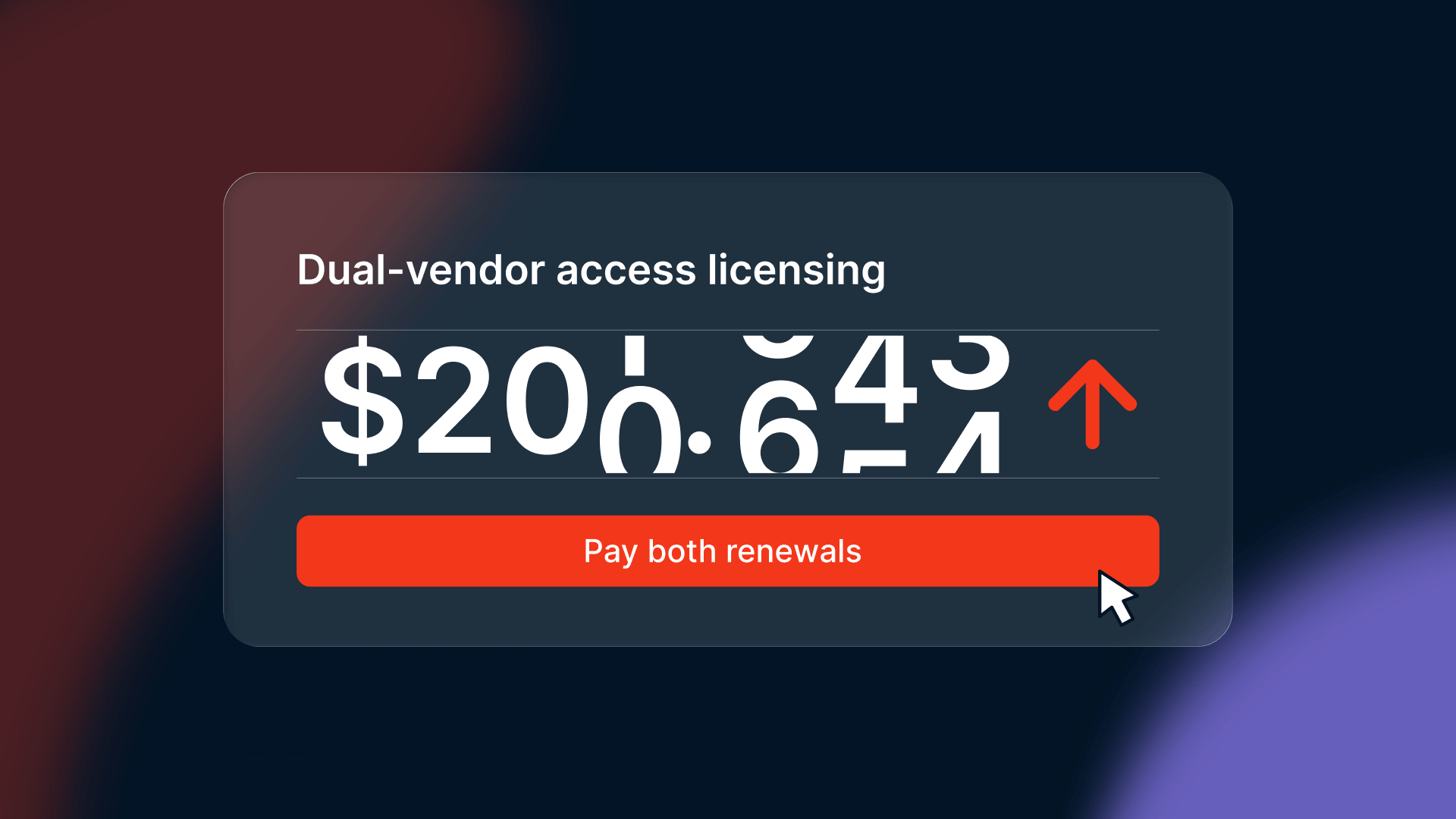 Dual-vendor access licensing: $206.64 with price increase arrow. Pay both renewals button.